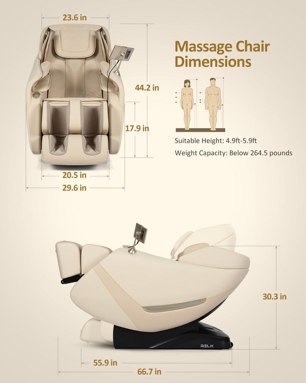 RELX 2026 Massage Chair Full Body, Zero Gravity Airbag Shiatsu Massage Chair with SL-Track, Heating, AI Control, Body Scan, 13 Modes, Foot Rollers, and Deep Yoga Stretch (Beige)