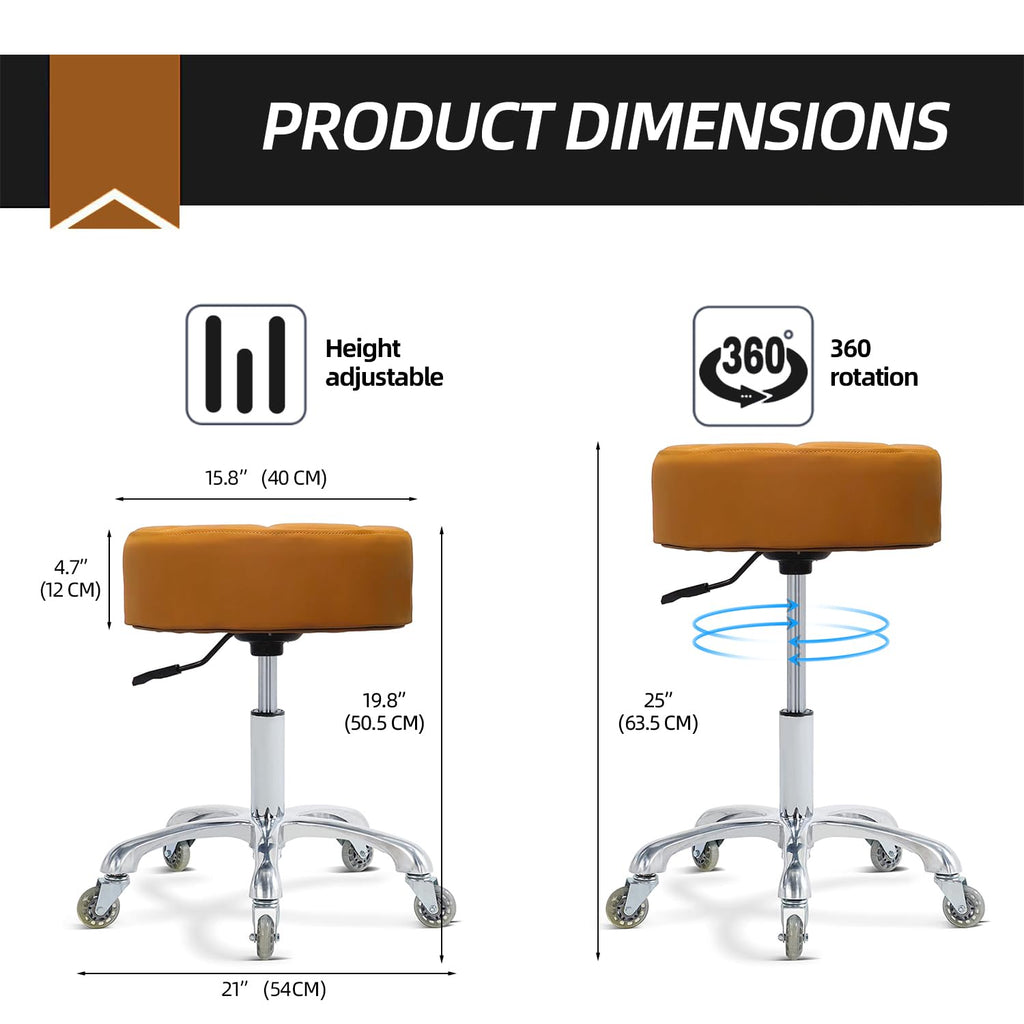 Ainilaily Rolling Stool with Wheels Adjustable Height, Roller Stool for Massage Medical Tattoo Spa Heavy Duty Swivel Desk (Super Thick Cushion, Black)