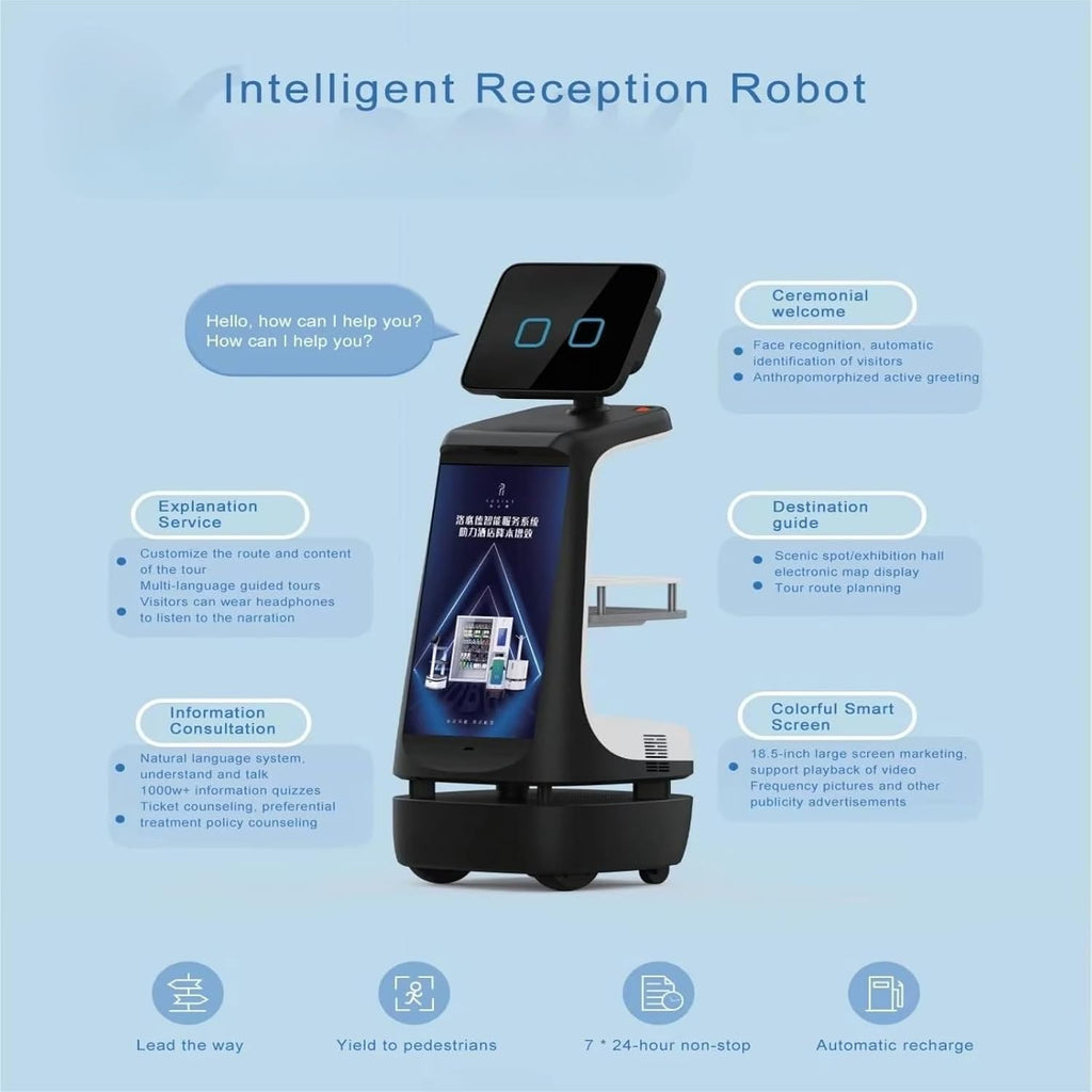 Intelligent Guidance Robots, Mobile Welcoming Service Robots with Voice Broadcasting and Route Navigation Functions, are Suitable for Exhibition Halls, Shopping malls, and airports.