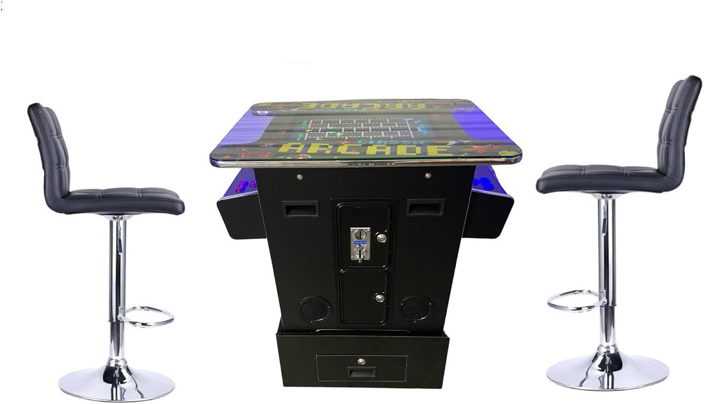 TOP US VIDEO ARCADES Full Size Commercial Grade Riser Combo Cocktail Arcade Machine 2 Player Retro 412 Games 22" LCD Screen Tempered Glass 2 Stools Included 5 Year Warranty Black