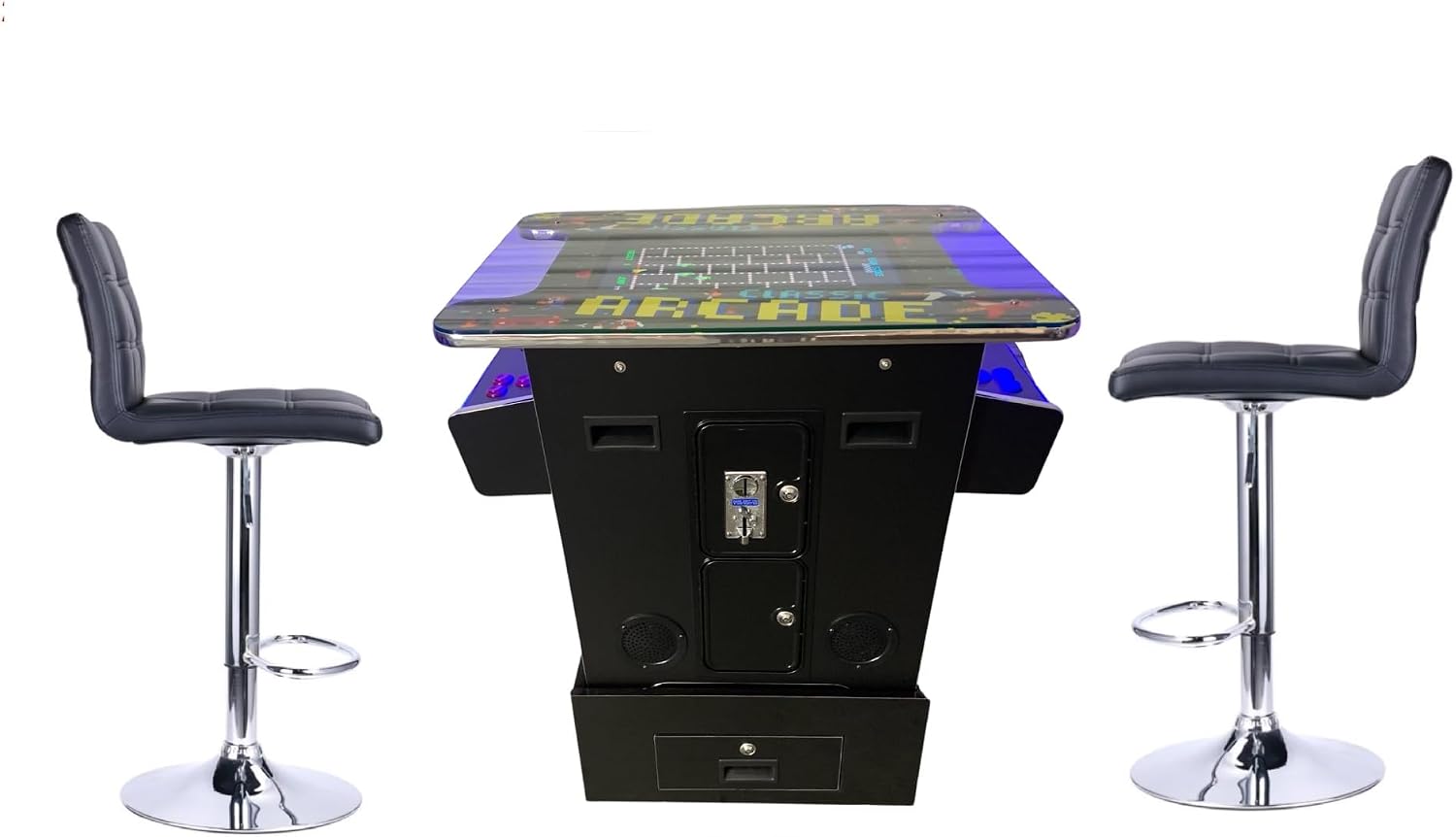 TOP US VIDEO ARCADES Full Size Commercial Grade Riser Combo Cocktail Arcade Machine 2 Player Retro 412 Games 22" LCD Screen Tempered Glass 2 Stools Included 5 Year Warranty Black
