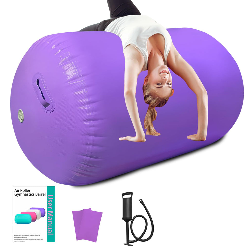 Air Roller Gymnastics Barrel, Inflatable Tumbling Equipment for Girls, Back Handspring & Backbend Trainer Mat for Cheerleading & Home Practice (Includes Manual Air Pump)