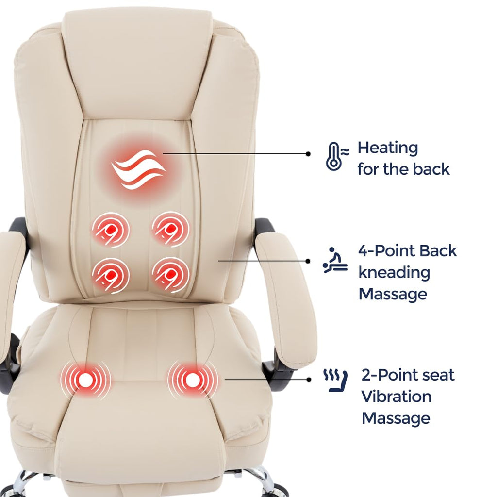 Orbis 4-Point Kneading Heated Massage Office Chair with Foot Rest | 500lbs Big & Tall Ergonomic Executive Desk Chair for Heavy People | Reclining Home Office Computer Chair | Leather Caramel