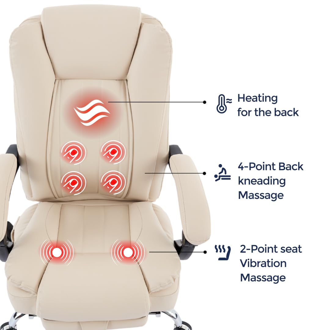 Orbis 4-Point Kneading Heated Massage Office Chair with Foot Rest | 500lbs Big & Tall Ergonomic Executive Desk Chair for Heavy People | Reclining Home Office Computer Chair | Leather Caramel