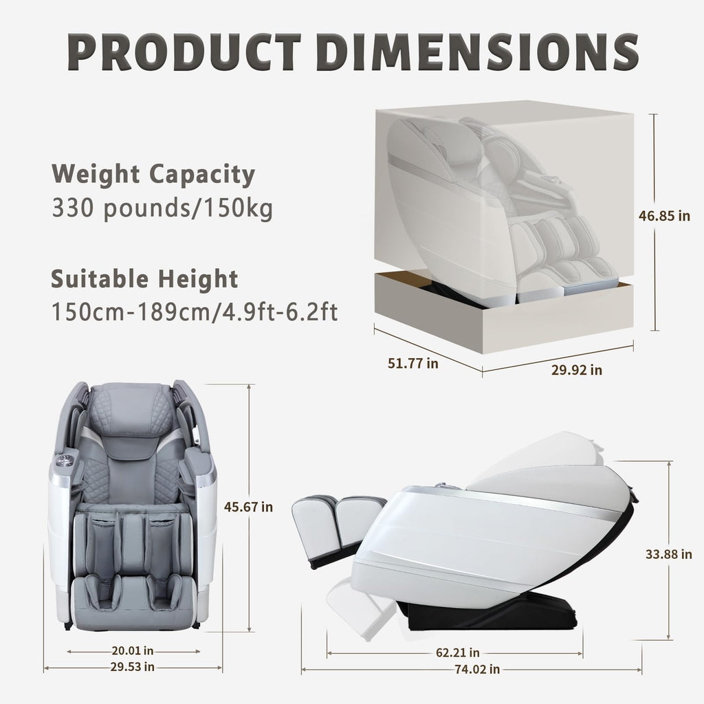 HealthRelife 4D Massage Chair Full Body, 166° Flexible Track, 18 Modes, 11 Techniques, 36 Airbag Massage, with Yoga Stretch, Foot Massage, Zero Gravity Massage Recliner（Beige）