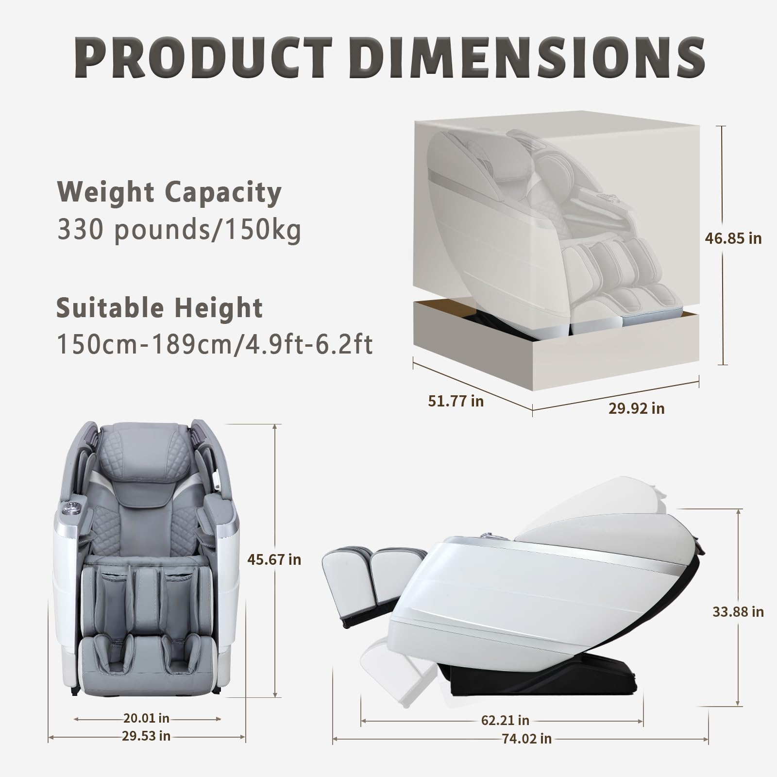 HealthRelife 4D Massage Chair Full Body, 166° Flexible Track, 18 Modes, 11 Techniques, 36 Airbag Massage, with Yoga Stretch, Foot Massage, Zero Gravity Massage Recliner（Beige）
