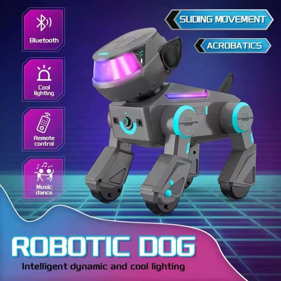 InventoBots Interactive Touch Remote Control Robot Dog Toy, Programmable AI Smart Robotic Puppy, Educational STEM Toy for Kids Ages 3-10 (Black & Grey)