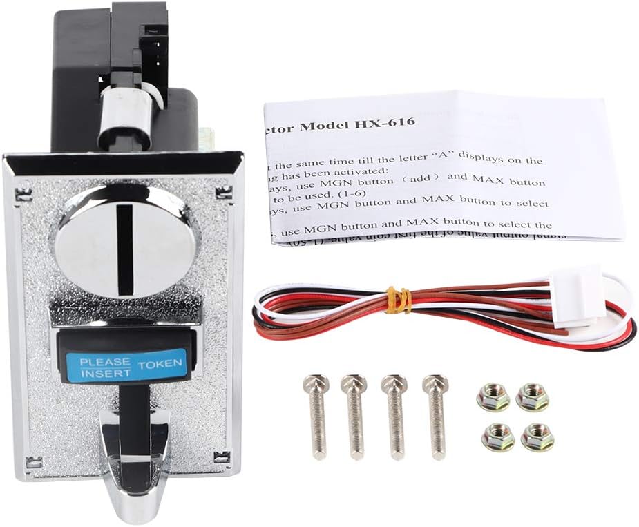 Joyzan Coin Acceptor, CPU 6 Type Multi Coins Mech Selector Roll Down Programmable Electronic Sorter Validator Arcade Video Games Toy Vending Washing Slot Machine Mechanism Part Supports Output Indoor