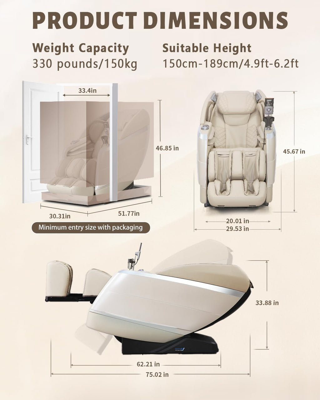 4D Full Body Massage Chair with Flexible 166° Track, Reading Light, 18 Massage Modes, 11 Techniques, 36 Airbags, Zero Gravity Recliner with Yoga Stretch and Foot Massage Beige