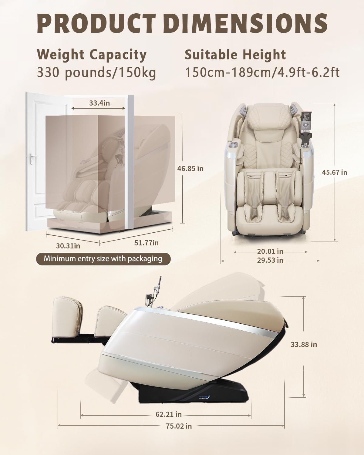 4D Full Body Massage Chair with Flexible 166° Track, Reading Light, 18 Massage Modes, 11 Techniques, 36 Airbags, Zero Gravity Recliner with Yoga Stretch and Foot Massage Beige