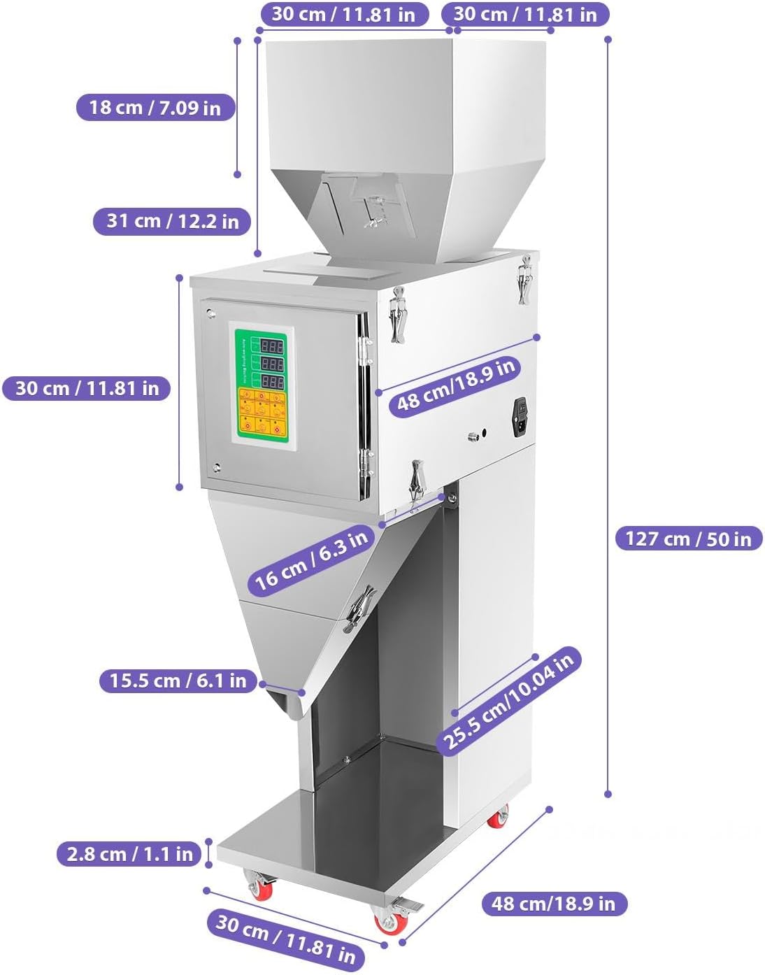 Commercial Granule Filling Machine 10-1000g Auto Weighing Dispenser 15-20 Packs Per Min Stainless Steel Universal Wheels for Retailers Coffee Shops Food Processing