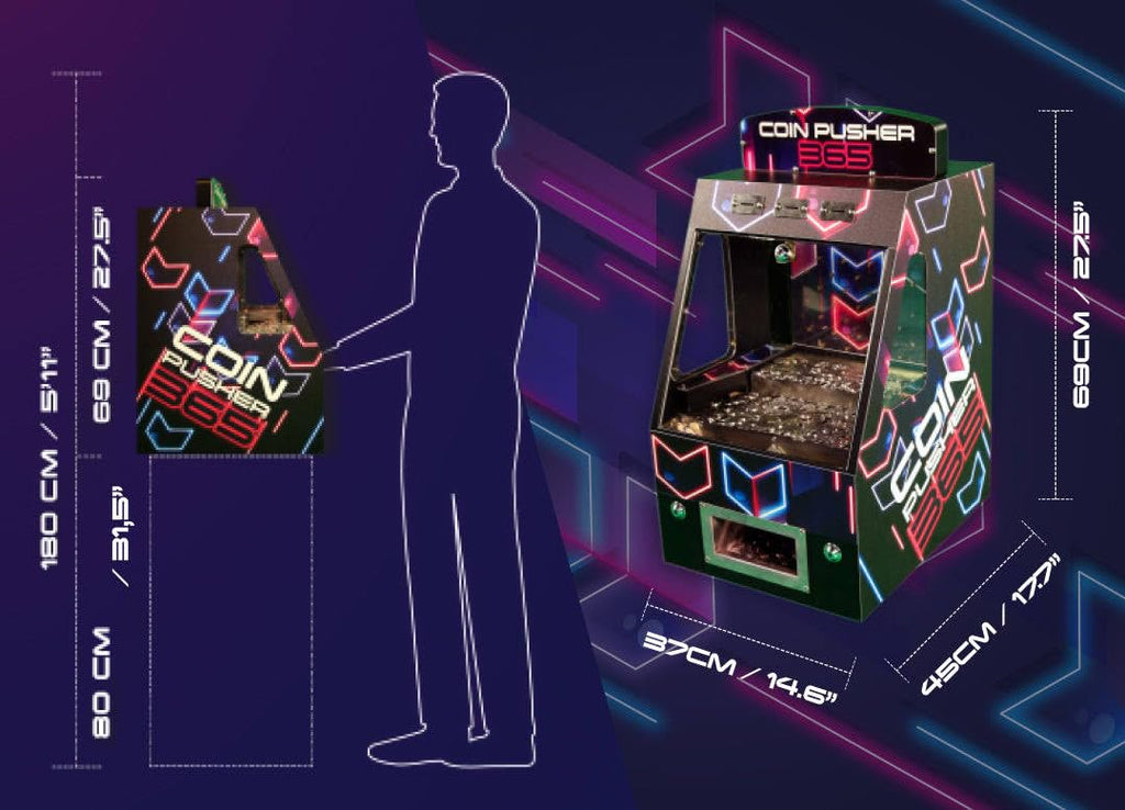 Arcadro© Coin Pusher 365 — Home Arcade Coin Pusher Machine for Adults | Tabletop Mini Arcade Game with 500 Coins & 25 Tokens | Fun Entertainment (500coins)