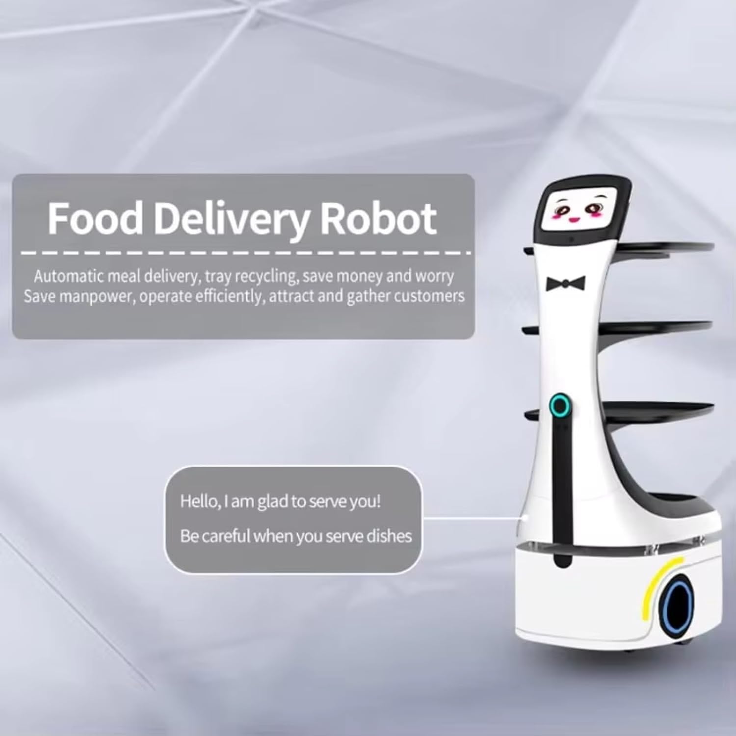 Intelligent Delivery Robot with HD Advertising Screen, Adjustable Suspension & Precise Speed Control, Spill Proof Tray for Restaurant Hotel, Auto Charging & Autonomous Cruise Service