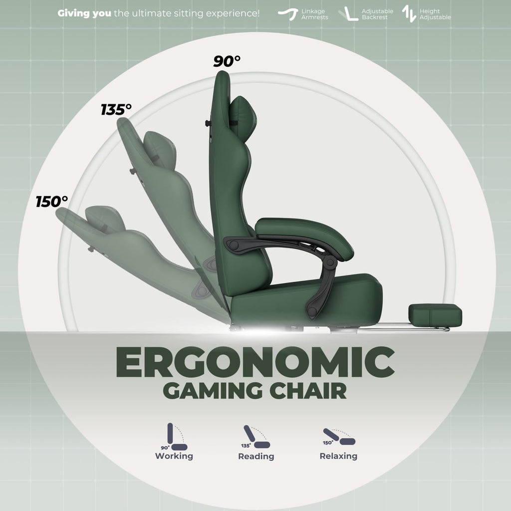 GTPLAYER Gaming Chair with Pocket Spring Cushion, Big and Tall Gamings Chairs 350LBS High Back Computer Chair with Footrest for Adults Lumbar Support Swivel Game Chair for Office,Leather Black-Massage