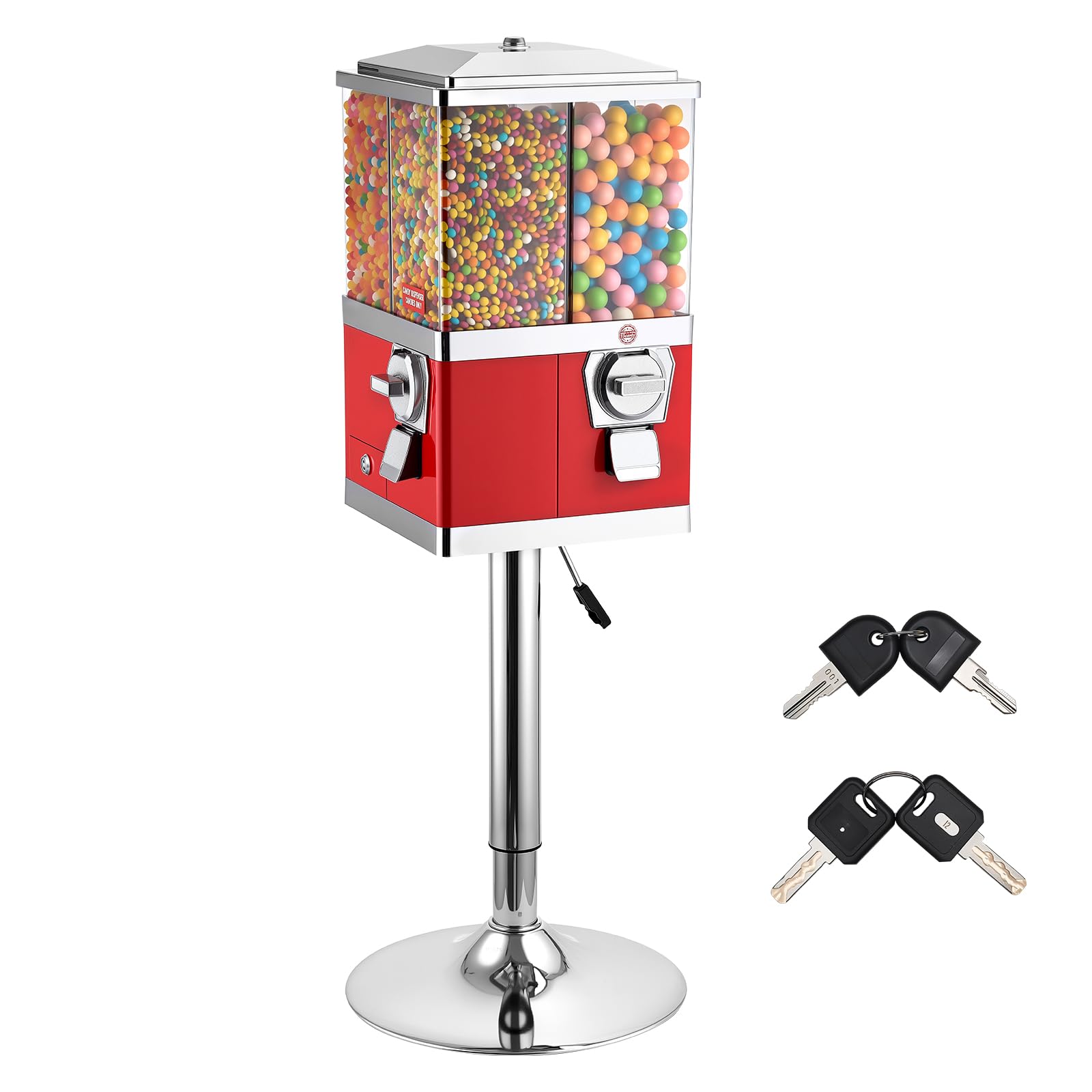 VEVOR Candy Vending Machine, Triple Compartment Candy Vending Machine with Stand, Gumball & Candies Vendings Machines with Built-in Cash Box, Detachable, Vintage Candies Dispenser for Shops, Arcades