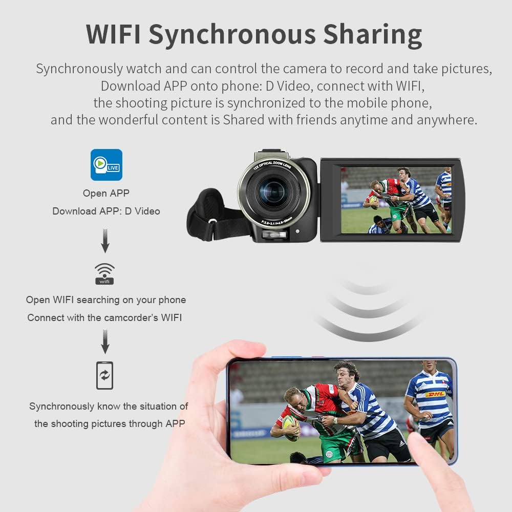 ORDRO 4K Camcorder UHD Video Camera Digital 1080P with 12x Optical Zoom Live Streaming Camera Recorder Bundle