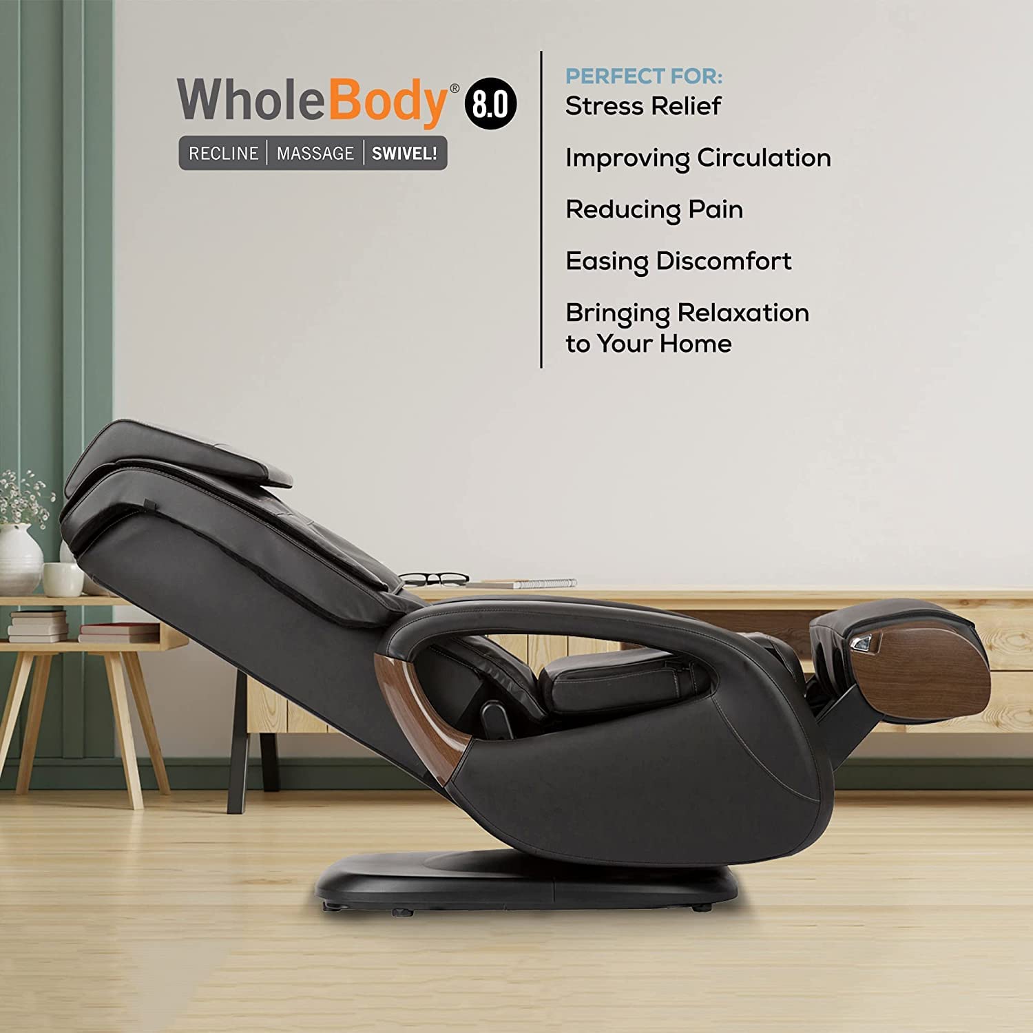 Human Touch WholeBody 8.0 Massage Living Room Recliner Swivel Chair - Full Body Professional Grade Personal Massage - Relaxation w Heat for Targeted Stress + Muscle Pain Relief with Foot Calf â€“ Bone