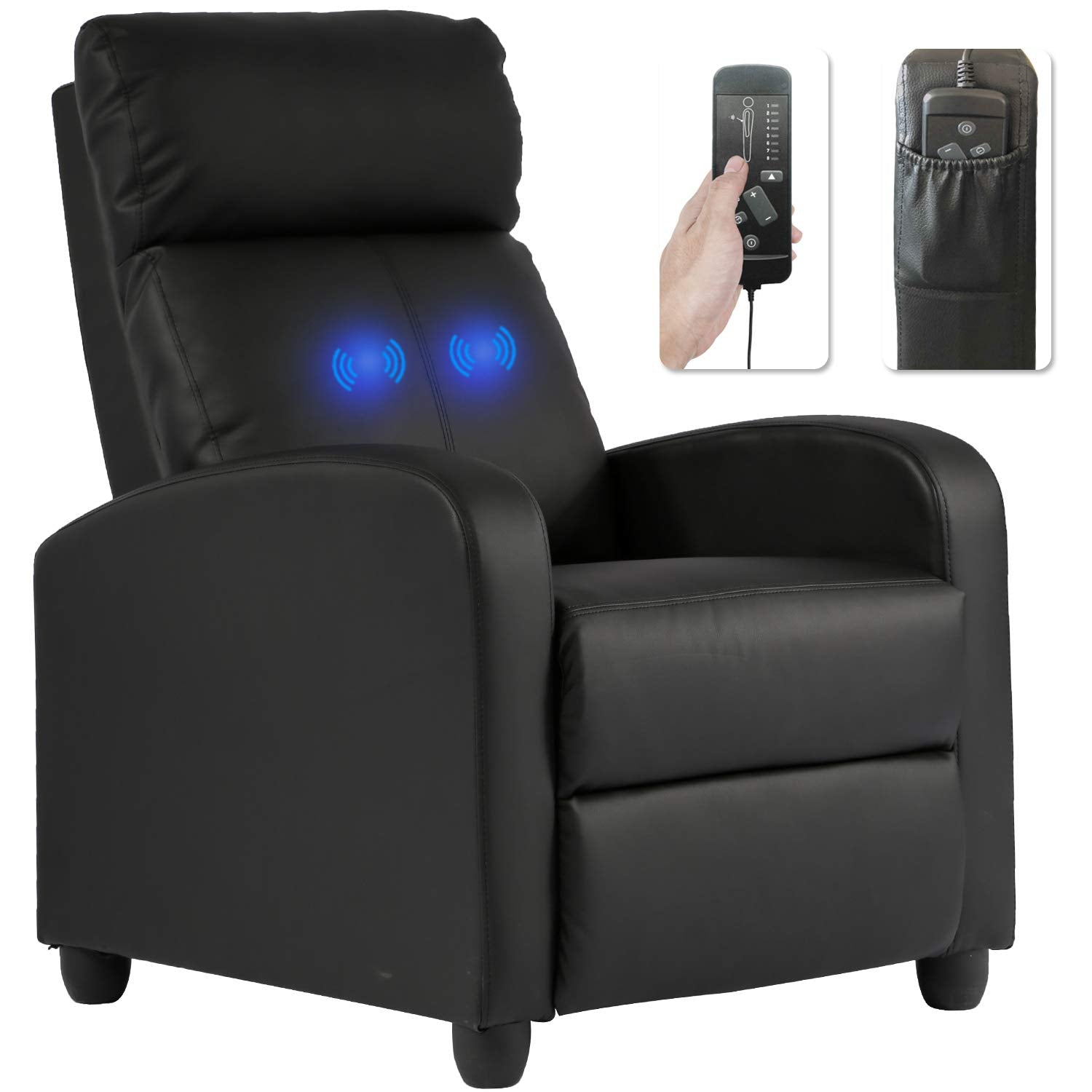 BestMassage | Recliner Chair | with 2 Point Massage Function | Pu Brown | with Lumbar Support, Adjustable Push Back, Footrest & Padded Seat | Easy Assembly | for Living Room, Home Theatre