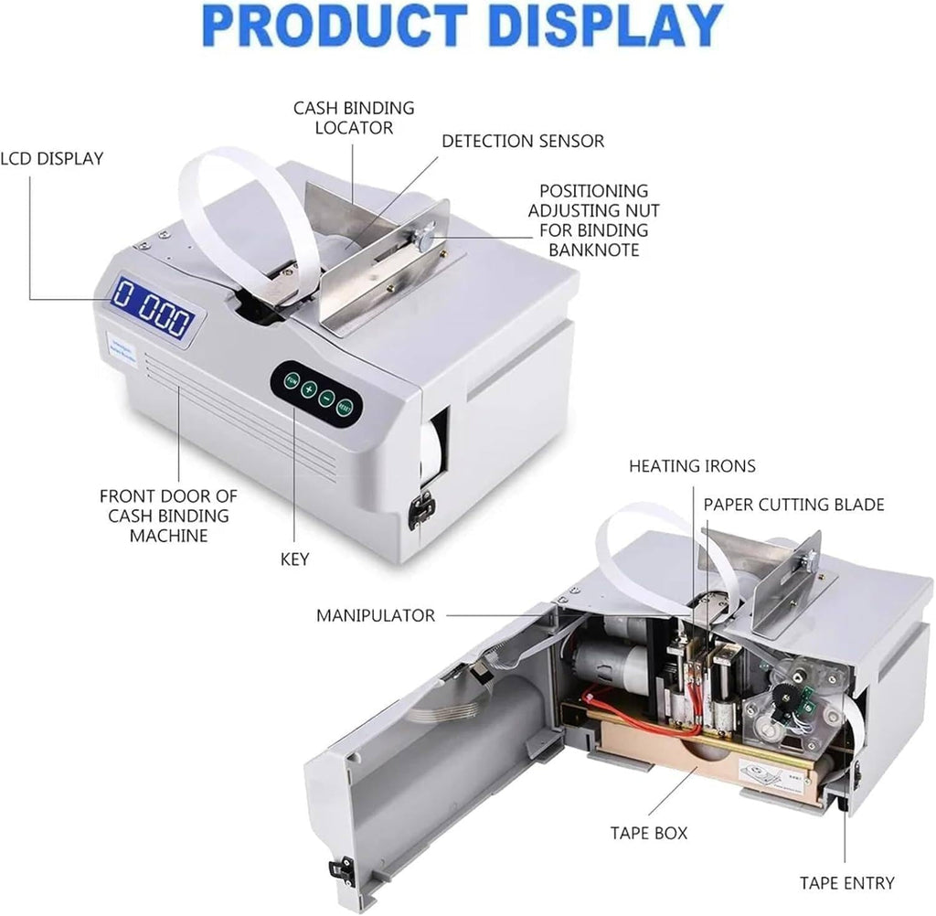 Fast Cash Wrapping Machine, Automatic Banknote Wrapping Machine, Desktop Banknote Wrapping Machine with LCD Display, for Finance and ATMs
