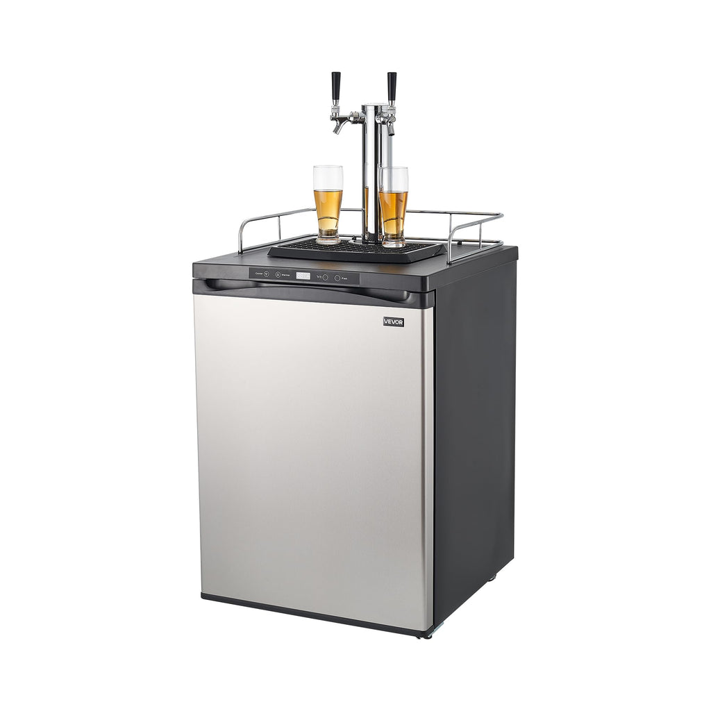 VEVOR Beer Kegerator, Dual Tap Commercial Draft Beer Dispenser for D system, Full Size Keg Refrigerator with 5lbs CO2 Tank, Hold 2 Sixth / 2 Ball lock keg, Black