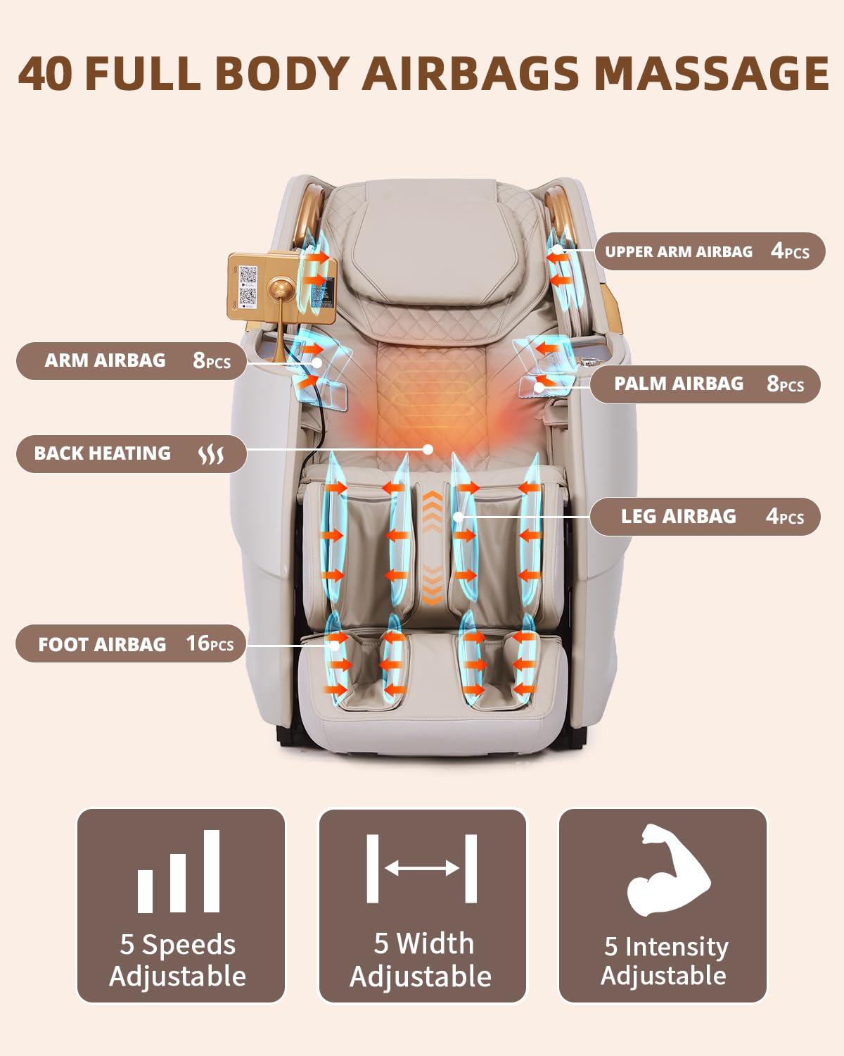 4D Full Body Massage Chair with Flexible 166° Track, Reading Light, 18 Massage Modes, 11 Techniques, 36 Airbags, Zero Gravity Recliner with Yoga Stretch and Foot Massage Beige