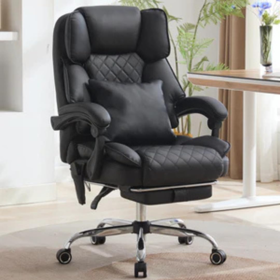 Ergonix Massage Office Chair with 2-Point Kneading & Heat | Reclining Ergonomic Executive Desk Chair | Adjustable Height Footrest Lumbar Support | 500 lbs Capacity | Dark Brown Leather