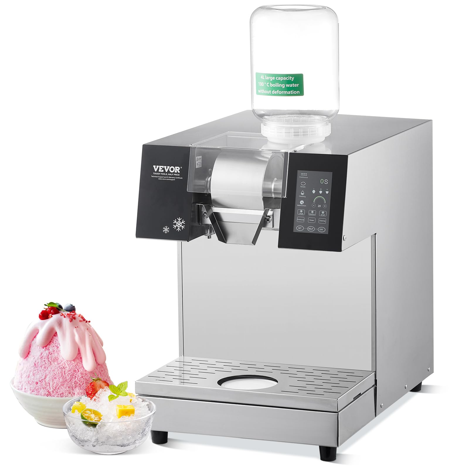 VEVOR Commercial Snowflake Ice Machine, 397LBS/24H Snowflake Ice Maker, Stainless Steel Ice Shaver Machine, Electric Snow Cone Maker, Liquid Cooling System for Rapid Heat Dissipation, Ice Cream