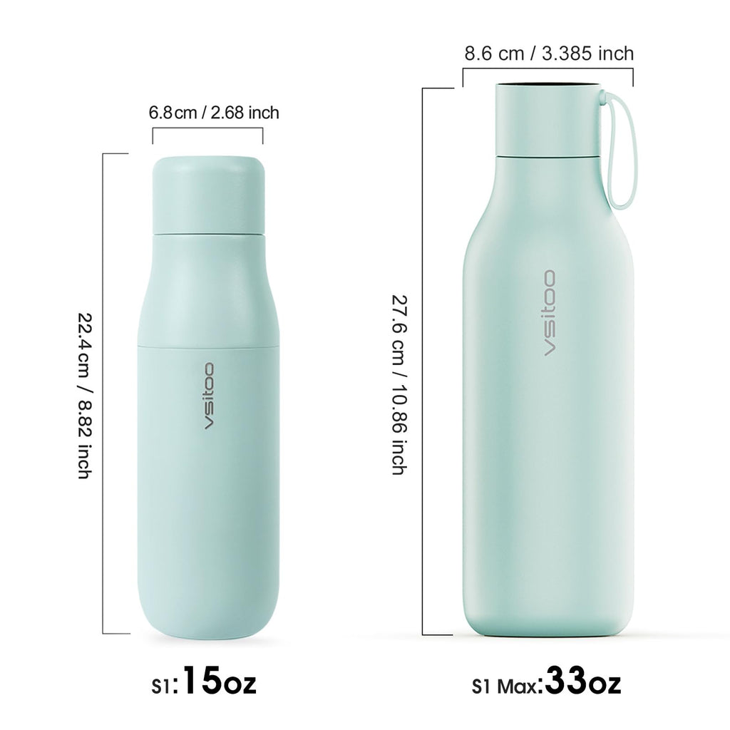 VSITOO 15oz Mini Smart Water Bottle，Self-Cleaning Insulated Bottle, Small Thermoses with AI, App & Touchscreen, Perfect Purse Water Bottle for Travel, Gym & Office, Pink