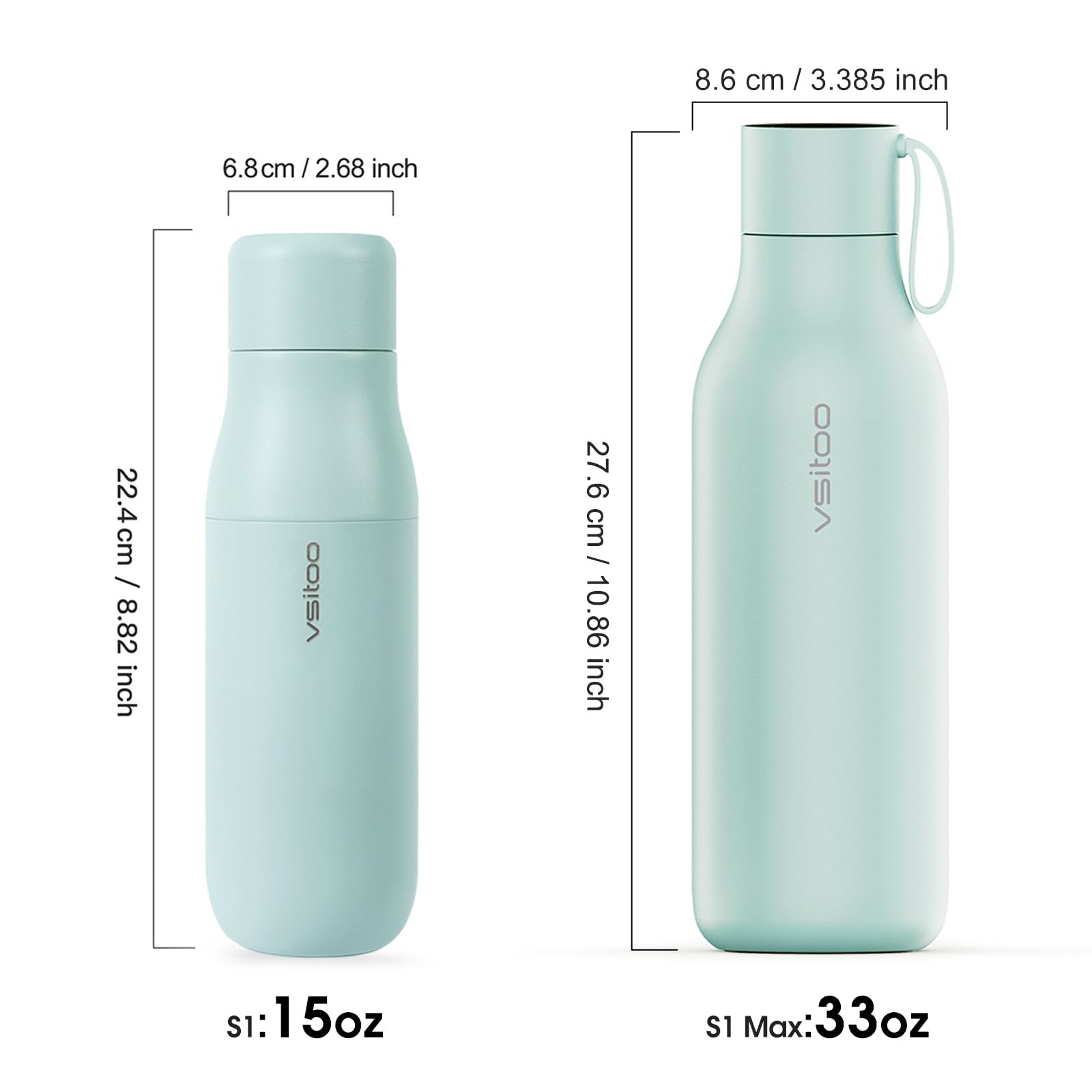 VSITOO 15oz Mini Smart Water Bottle，Self-Cleaning Insulated Bottle, Small Thermoses with AI, App & Touchscreen, Perfect Purse Water Bottle for Travel, Gym & Office, Pink