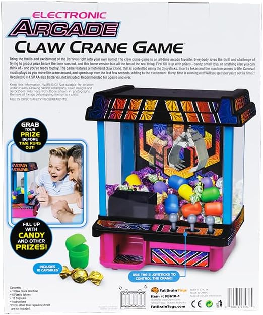 Fat Brain Toys Electronic Arcade Claw Crane Game Hyper Neon Games for Ages 6 to 12