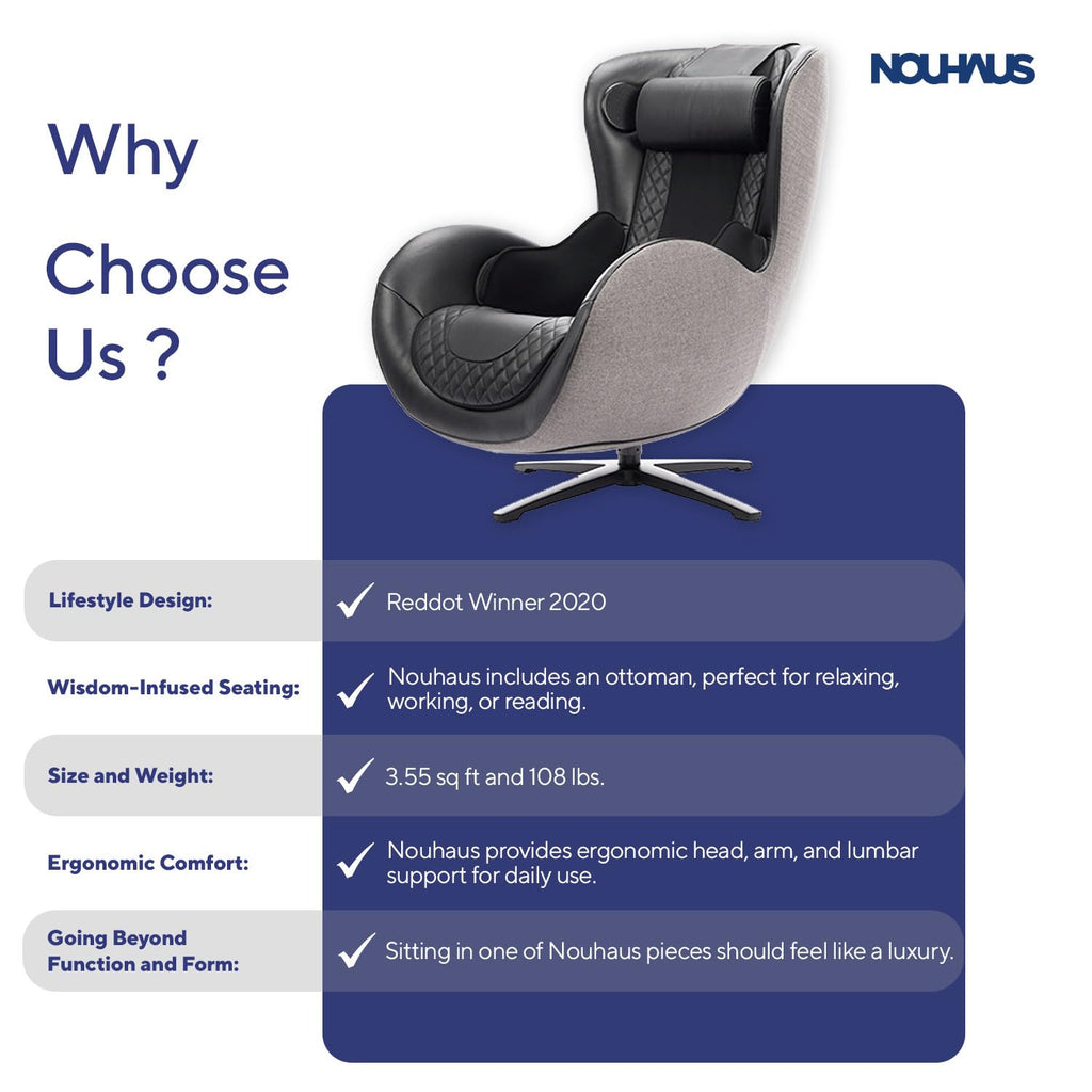 Nouhaus Classic Massage Chair with Ottoman – Caramel Leather Recliner with Percussive Shiatsu Massager, Built-in Speaker & Full Body Spot Massage – Ultimate Comfort for Home & Office