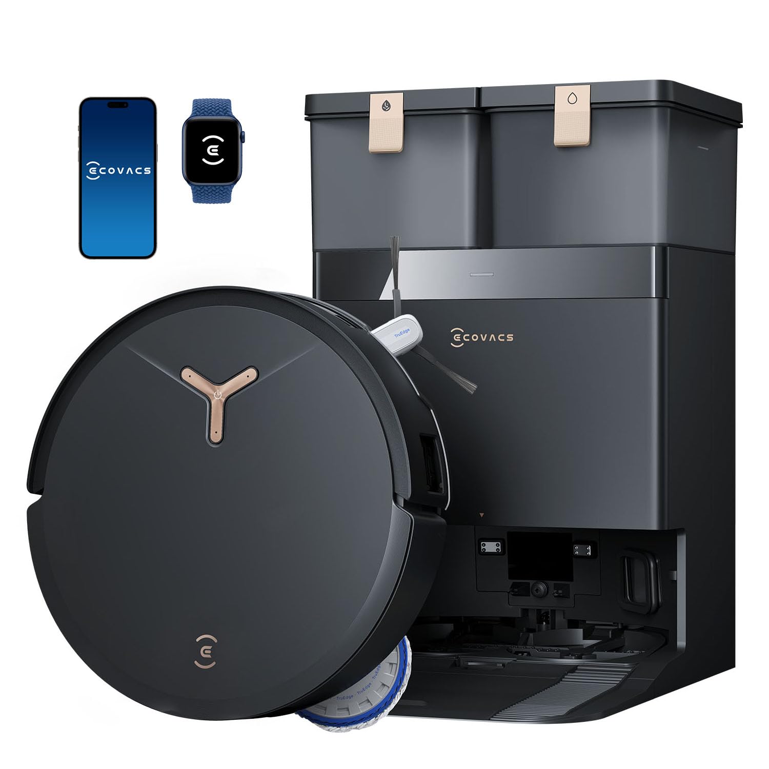 ECOVACS DEEBOT T30S AI Care Robot Vacuum and Mop, 11000Pa, TruEdge Adaptive Edge Mopping, ZeroTangle, AI Instant Re-mop, Hot Water Mop Washing, Self-Emptying & Refilling, Obstacle Avoidance