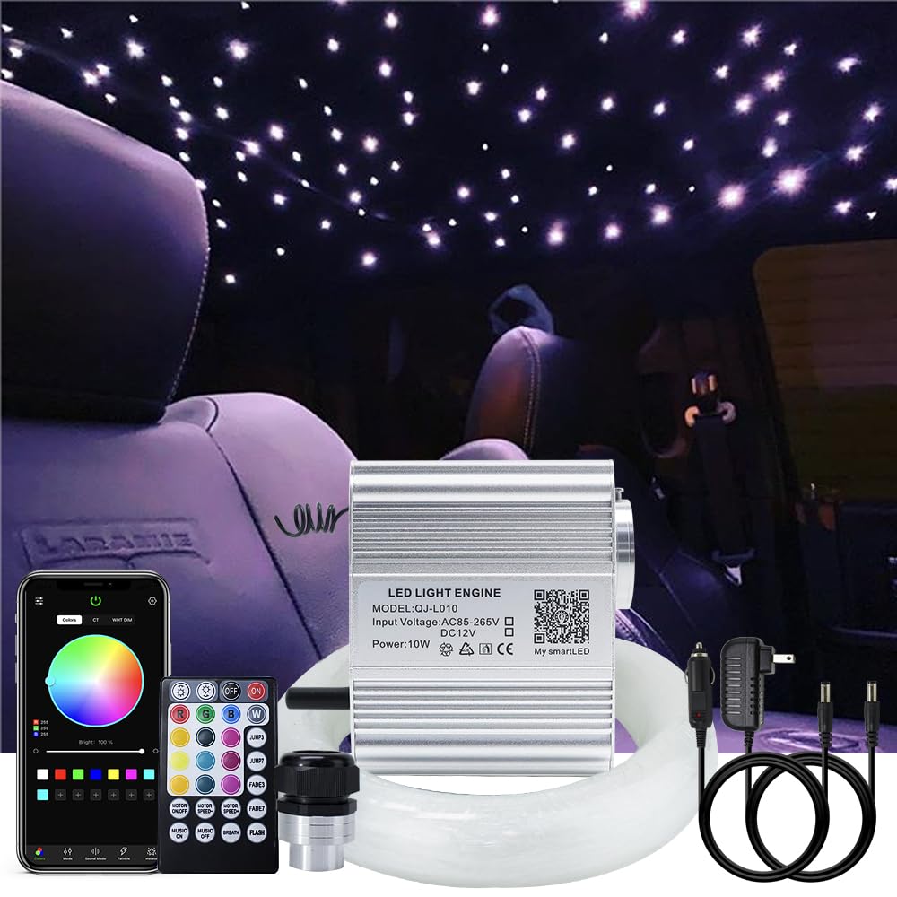 AKEPO Shooting Star+Twinkle Fiber Optic Lights Kit, Car Home Use Meteor APP Control Music Activated Star Ceiling Sky Light, RGBW Light Engine+Mixed Diameter Fibers 460pcs of 9.8ft/3m+Remote