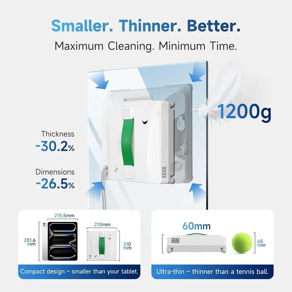 FMART W8 Mini Window Cleaning Robot, 8000Pa Suction, Ultra-Slim 2.36 in, 4-Way Ultrasonic Spray, Edge-Cleaning Route, Smart Path Planning, 9-Stage Safety, App & Remote Control