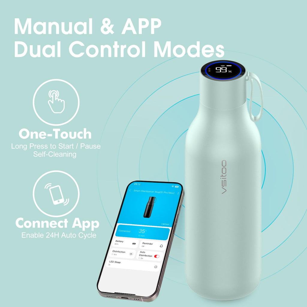 VSITOO 33oz Smart Self-Cleaning Water Bottle，Large Insulated Stainless Steel Bottle with AI Self-Clean, 30-Day Battery & Magnetic Charging for Outdoor Travel, Gym or Office, Pink