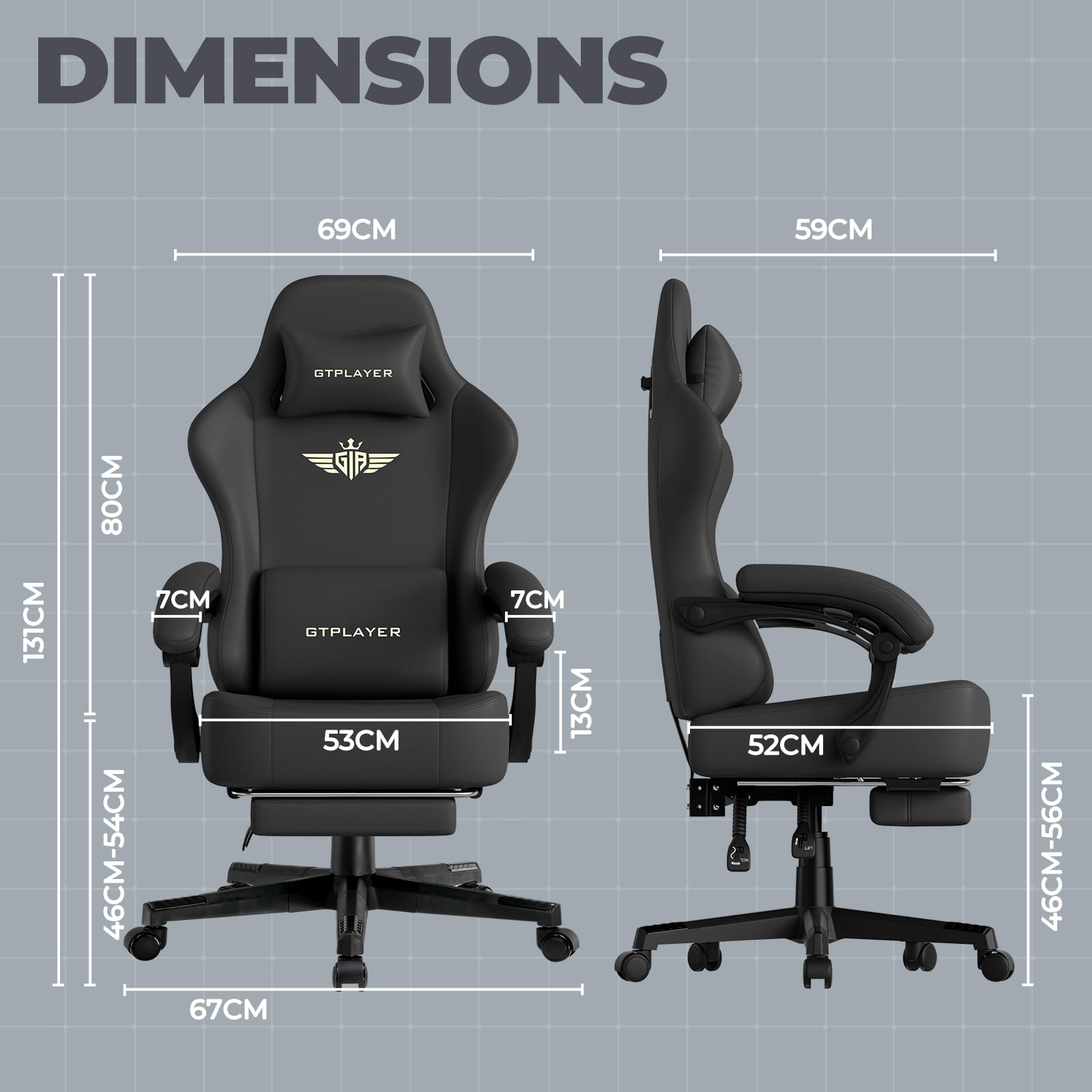 GTPLAYER Gaming Chair with Pocket Spring Cushion, Big and Tall Gamings Chairs 350LBS High Back Computer Chair with Footrest for Adults Lumbar Support Swivel Game Chair for Office,Leather Black-Massage
