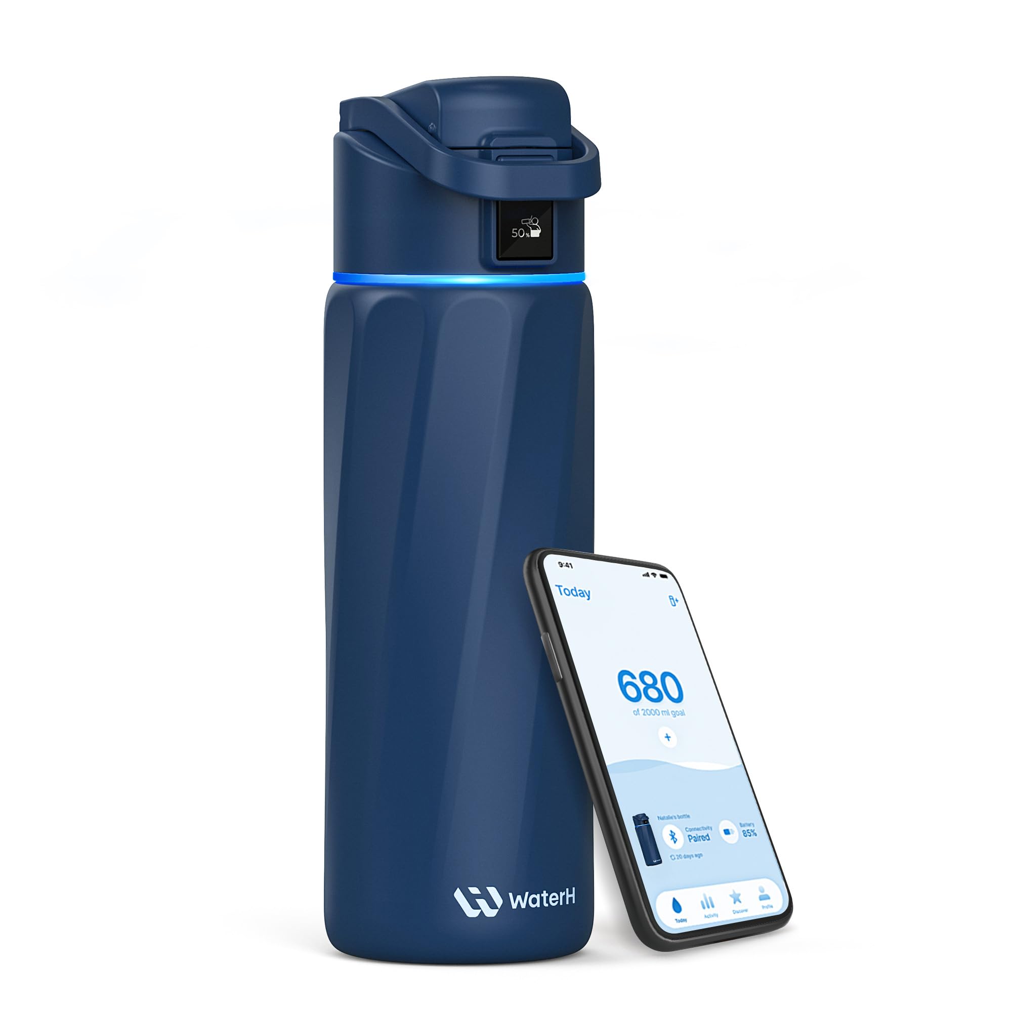 BOOST Smart Water Bottle that Reminds You to Drink, 24oz BPA-Free Stainless Steel Vacuum Insulated, Wide Mouth Water Tracker Bottle with APP for School, Gym, Office, Ideal for Father's Day