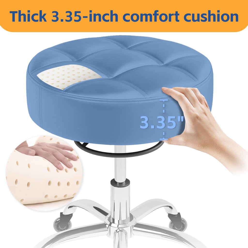 Rolling Stool Heavy Duty 400lb: Super Soft Seat Cushion,360° Swive,Height Adjustability,No Squeaky Noises,No Tip Over, New Upgraded Salon stool Chair, for Tattoo Facial Massage Spa Medical (Black)