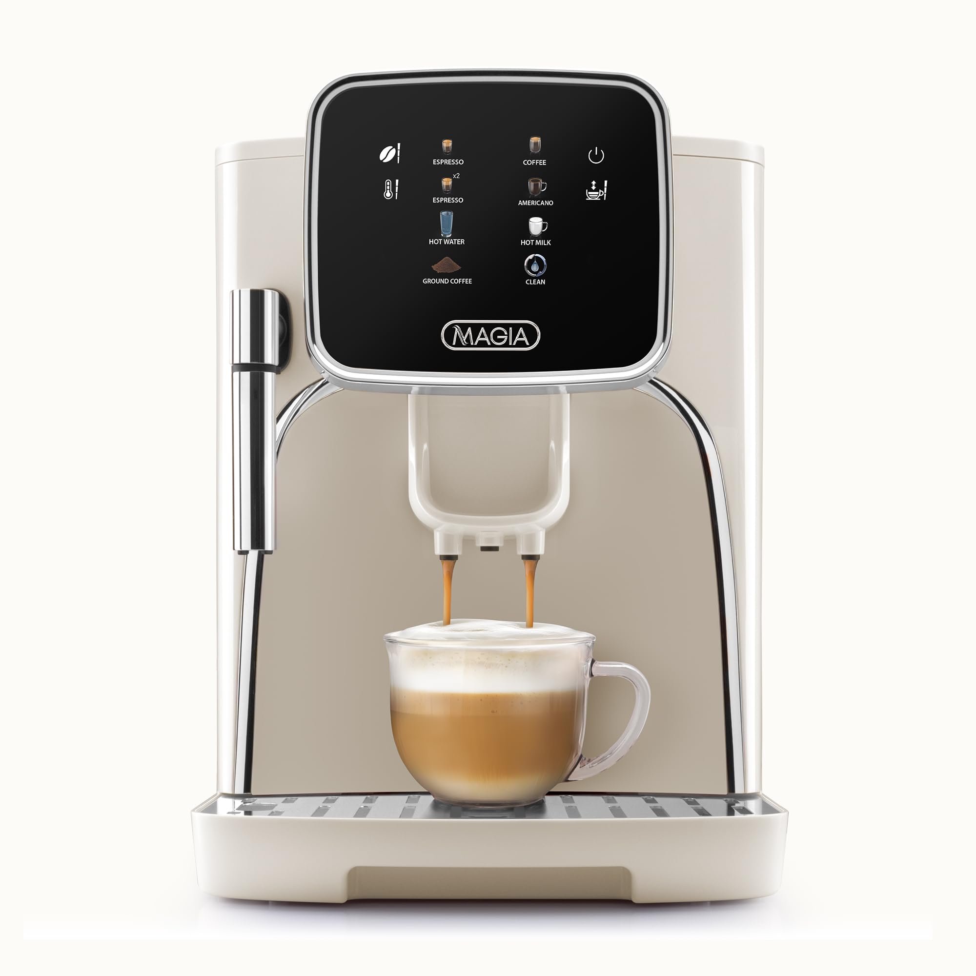 Zulay Magia Super Automatic Espresso Maker Machine with Grinder - 19 Fully Customizable Coffee Options, Auto Cleaning, Milk Foam System - for Latte, Cappuccino - Ultra LUX - White (13.7x17.7x9.4)