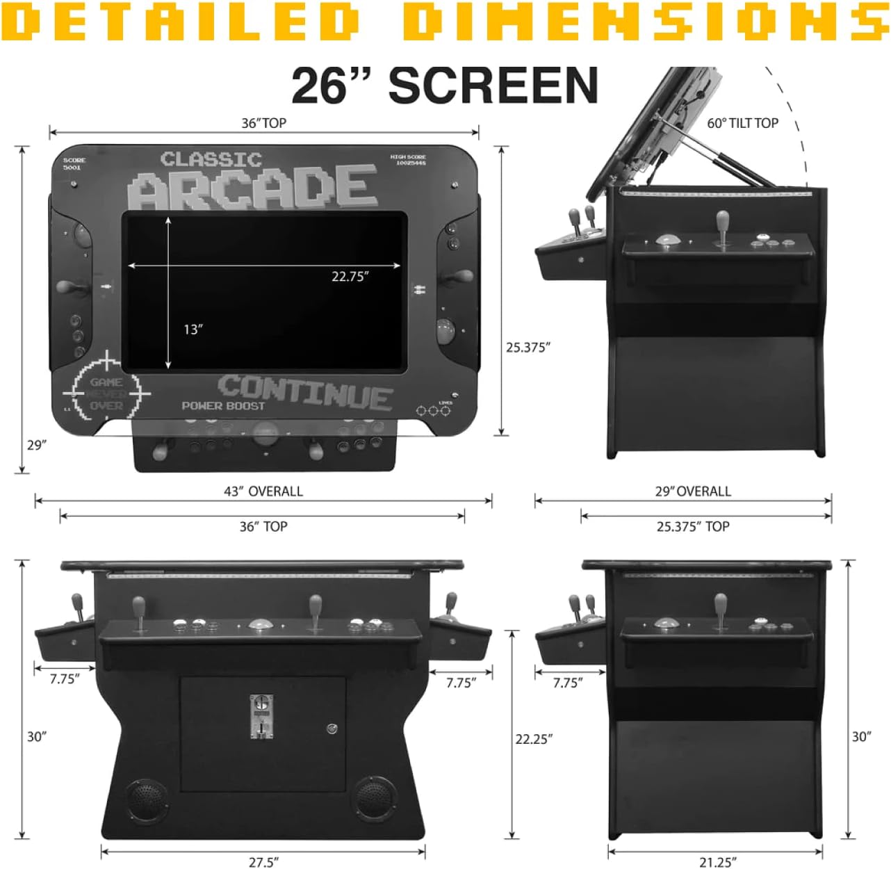 Creative Arcades Full Size Commercial Grade Cocktail Arcade Machine w/Riser | 2 Player | 1162 Games | 26" LCD Lifting Screen | LED | 4 Sanwa Joysticks | Trackball | 2 Stools | 3 Year Warranty