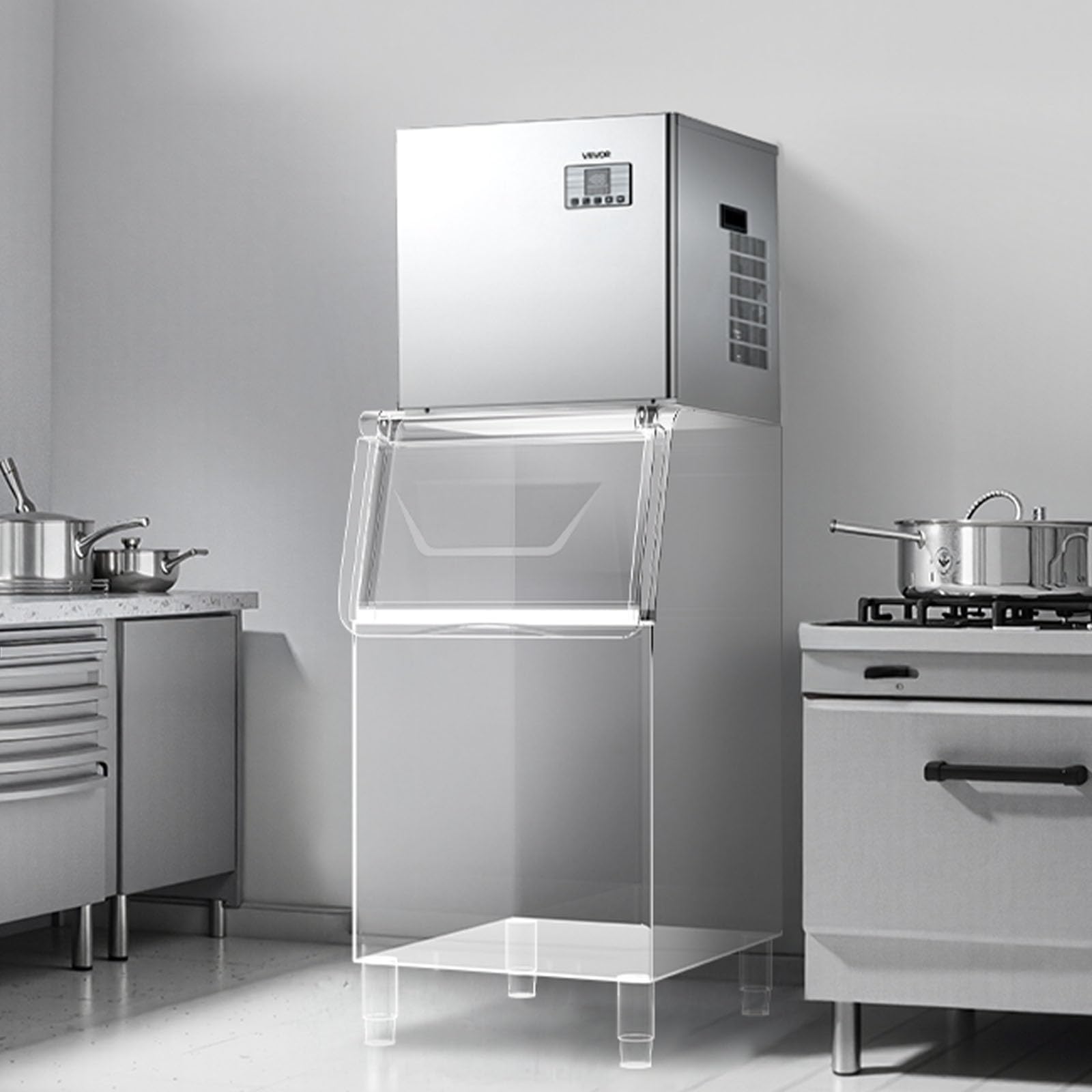 VEVOR Commercial Ice Maker Machine - Head, 300 Lbs/Day Stainless Steel Ice Machine with Scheduled Ice-Making, Self-Cleaning, Adjustable Thickness, Ideal for Restaurant Bar Cafe Hotel - Head Only