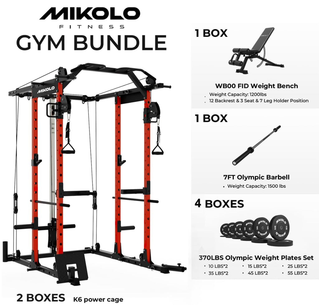 Mikolo Power Cage, Power Rack with Cable Crossover System, 1500LBS Squat Rack with LAT Pull Down System, Workout Cage with Pulley System for Fitness Home Gym