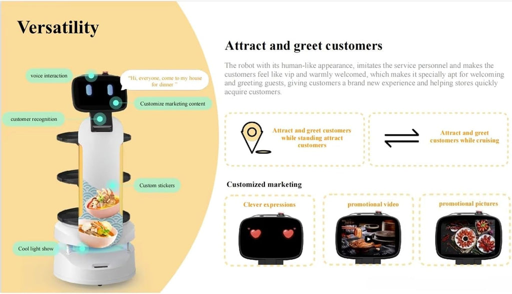 Smart Waiter Robot with 3D Full-View Obstacle Avoidance, Commercial Delivery Robot with Independent Scheduling, Quick Deployment for Restaurant KTV Hotel, Multi-Table Delivery & Recycle Function