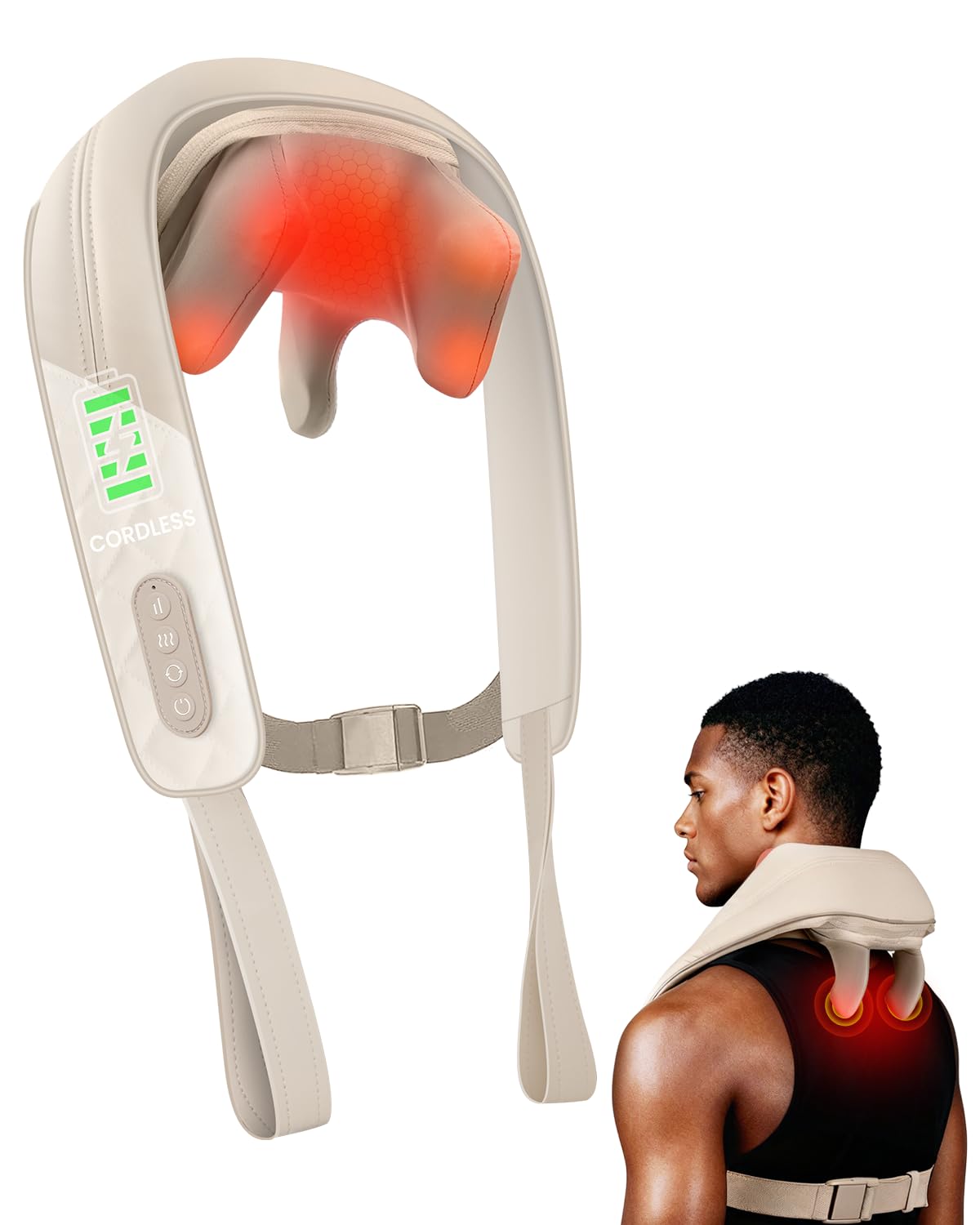 Snailax Cordless Neck Massager with Heat for Pain Relief Deep Tissue, 4D Kneading,Rechargeable Shiatsu Back Neck Massager for Neck, Shoulders Back，Gift for Father