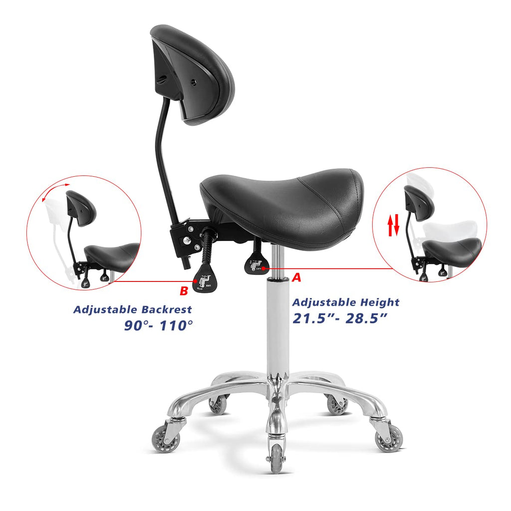 Antlu Saddle Stool Chair for Massage Clinic Spa Salon Cutting, Saddle Rolling Stool with Wheels Adjustable Height (Black)