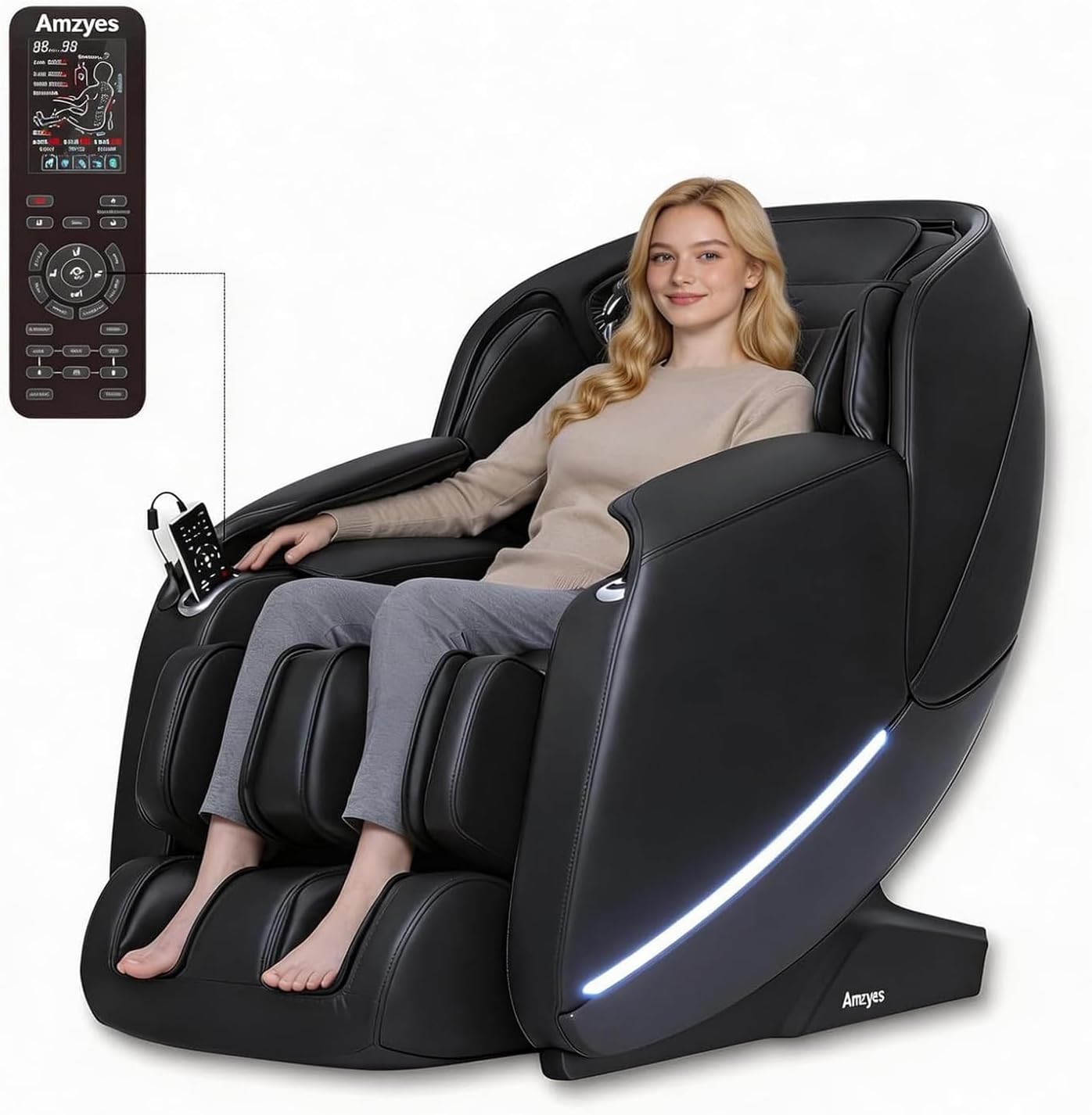 4D Massage Chair Full Body, 20 Modes Zero Gravity Massage Chair with 53.15 Inches SL Track, Foot Massage, Neck and Shoulder Massage, Shiatsu, Bluetooth Speaker, Home, Navy Blue