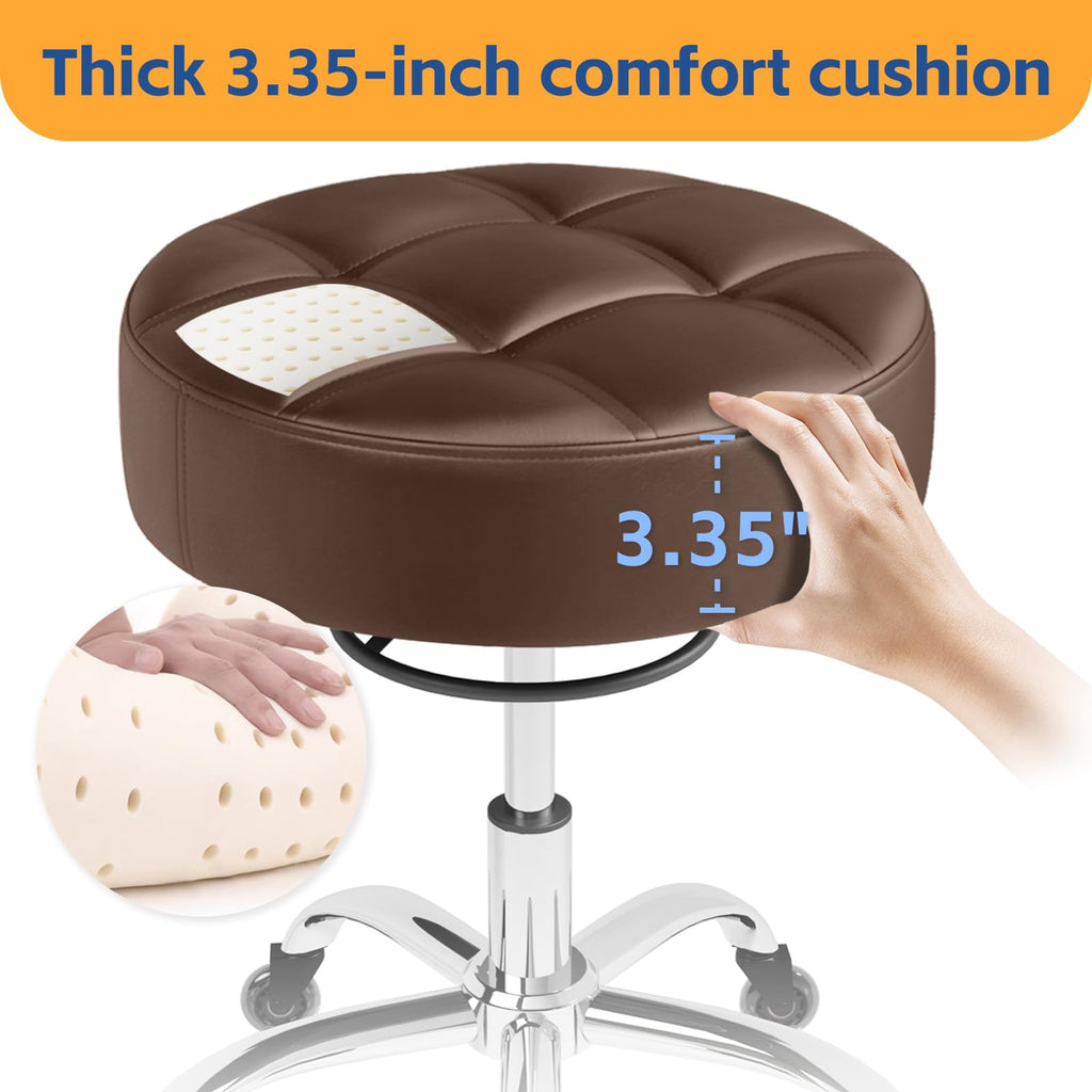 Rolling Stool Heavy Duty 400lb: Super Soft Seat Cushion,360° Swive,Height Adjustability,No Squeaky Noises,No Tip Over, New Upgraded Salon stool Chair, for Tattoo Facial Massage Spa Medical (Black)