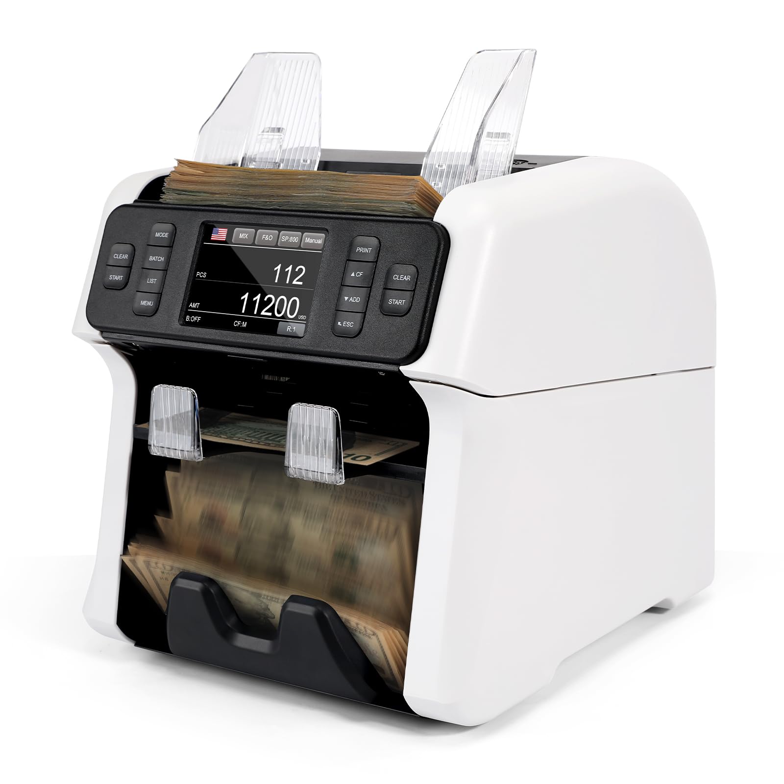 NUCOUN Mixed Denomination Money Counter Machine,Mixed Value Bill Counter and Sorter,with Reject Pocket,Multi Currency Note Counter,Counterfeit Detection 2 CIS/UV/MG/IR,4 inch Touch Screen,SN Record