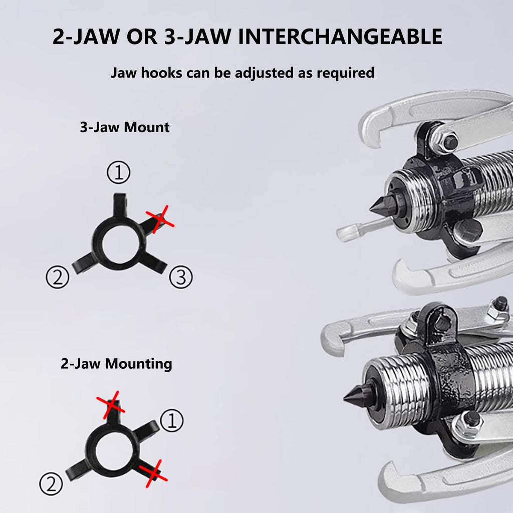 Hydraulic Gear Puller with Hand Pump, 5-50 Tons, 2 or 3 Jaws, for Separating Tools in Confined Spaces, Vertical and Horizontal Use