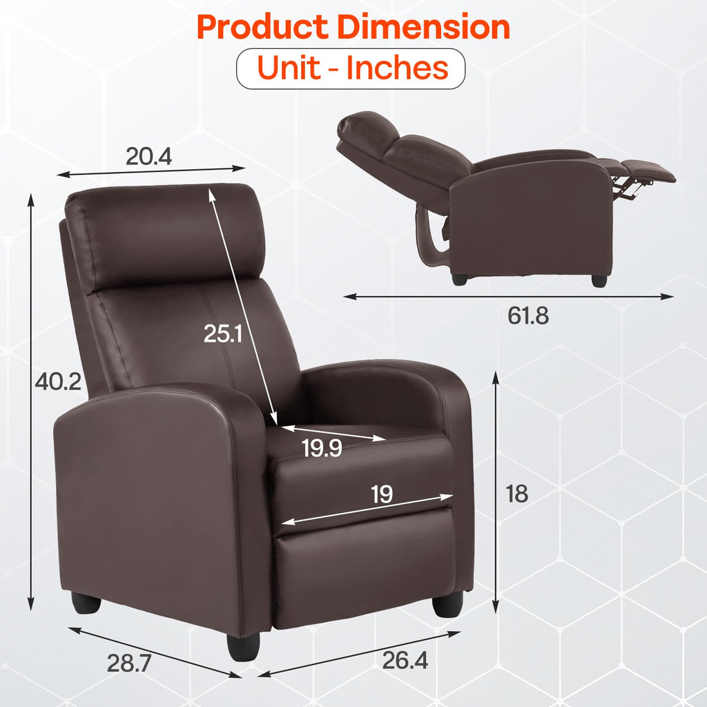 FDW Recliner Sofa Massage Chair Home Theater Seating with Lumbar Support and Padded Backrest for Living Room and Bedroom (Leather, Black)